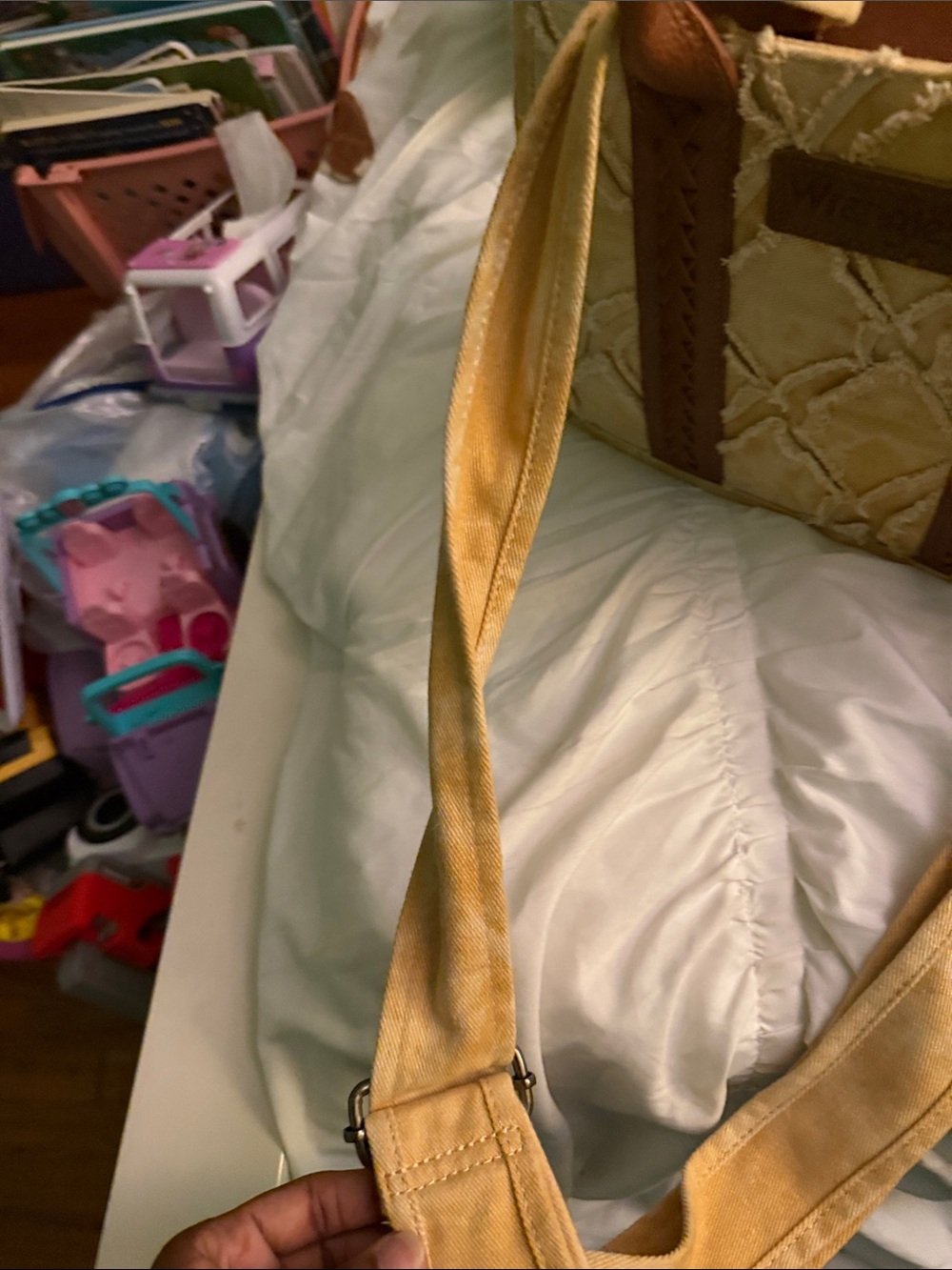 Wrangler Beige Canvas Tote with Brown Trim and Braided Handles - Picture 10 of 14